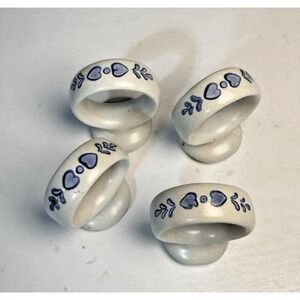 VTG Pfaltzgraff  Ceramic  Napkin Rings/ Holders  Yorktown Blue Hearts Set of 4